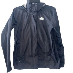 REI CO-OP Jacket Womens M Black Windbreaker Zip Hooded Zip Pockets Outdoors